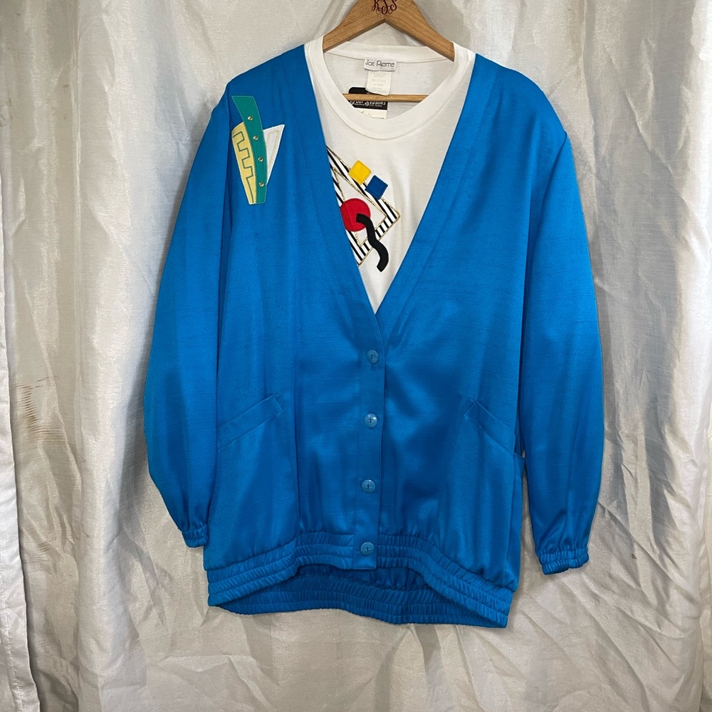 NWT VTG 90’s Vaporwave Geometric Shape Print Tee Shirt & Cardigan Set